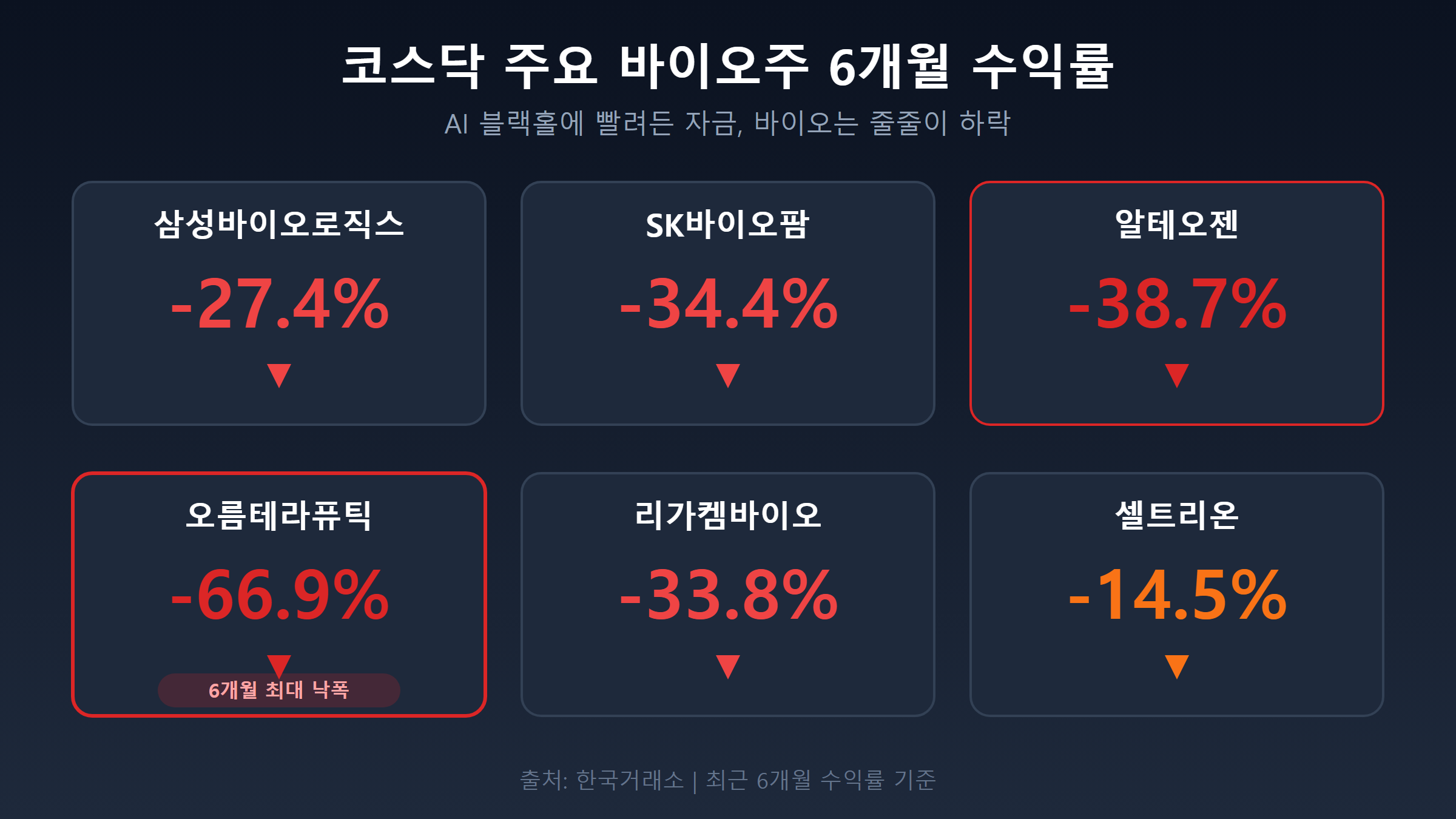 코스닥 주요 바이오주 6개월 수익률 인포그래픽