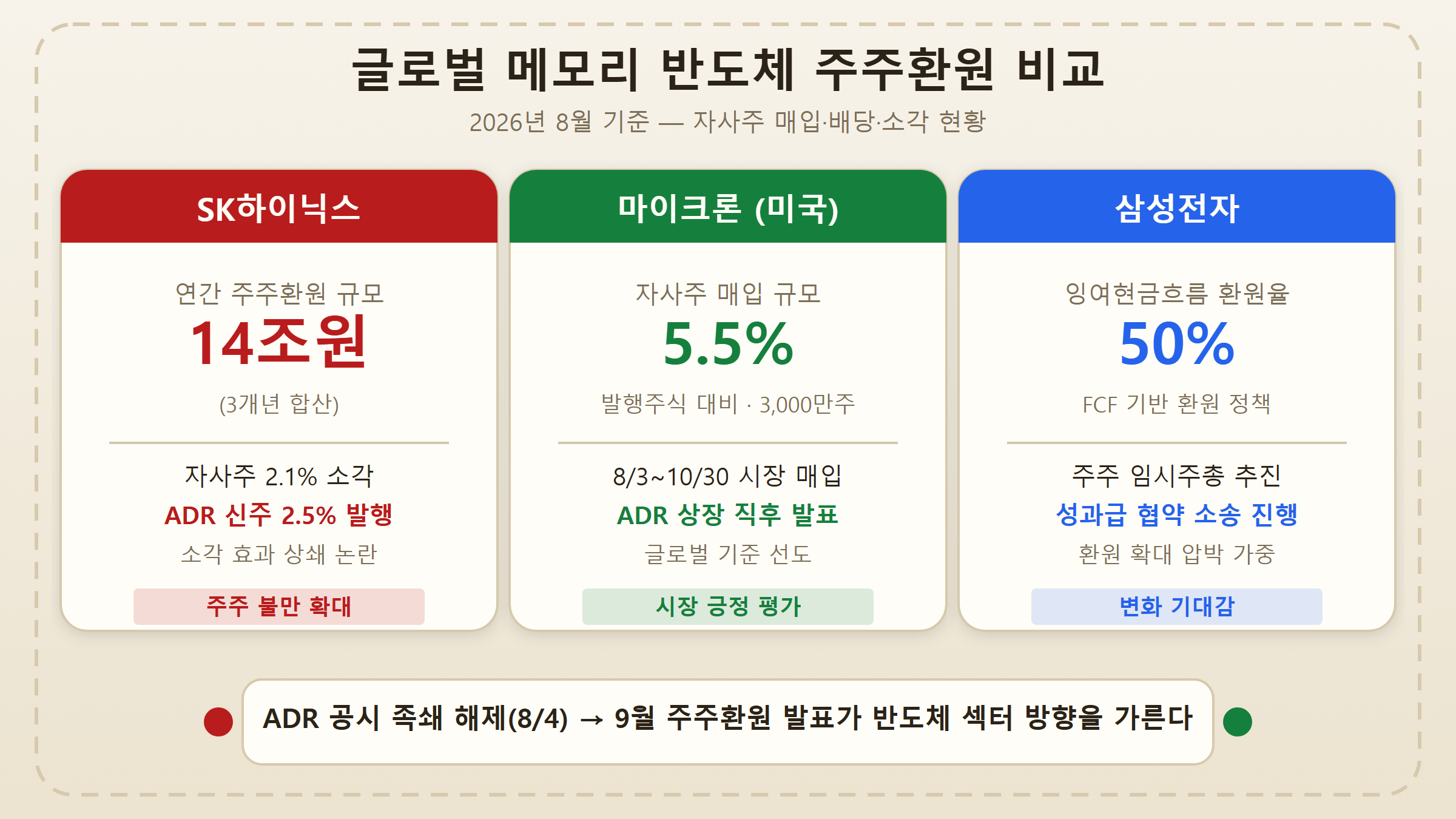글로벌 메모리 반도체 주주환원 비교 인포그래픽