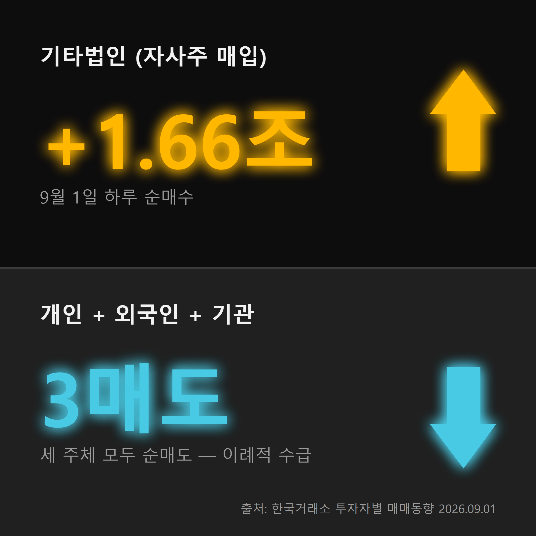 기타법인 1조 6,657억 순매수 vs 3주체 순매도 인포그래픽