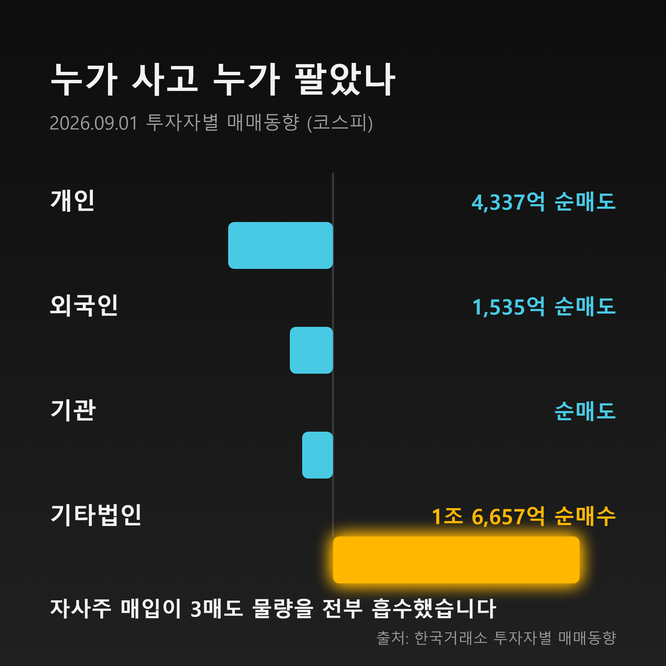 투자자별 수급 — 기타법인만 홀로 매수 인포그래픽